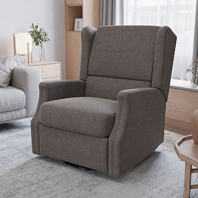 Merrick Lane Wingback Manual Rocking Glider Recliner Chair With 360° Swivel