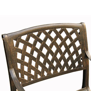 And Modern Outdoor Aluminum 59 Inch Bronze Round Dining Set With Lazy Susan And Six Chairs