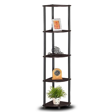 5-tier Corner Display Shelf Bookcase In Espresso & Black