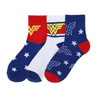 Women's Wonder Woman Quarter Crew Socks 3-Pack
