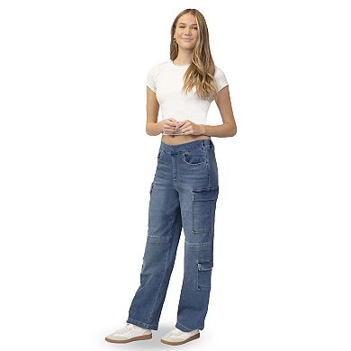 Juniors' Almost Famous Wide Leg Cargo Denim Pants