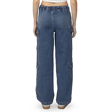 Juniors' Almost Famous Wide Leg Cargo Denim Pants