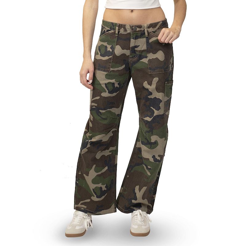 Juniors' Almost Famous Camo Barrel Leg Cargo Pants