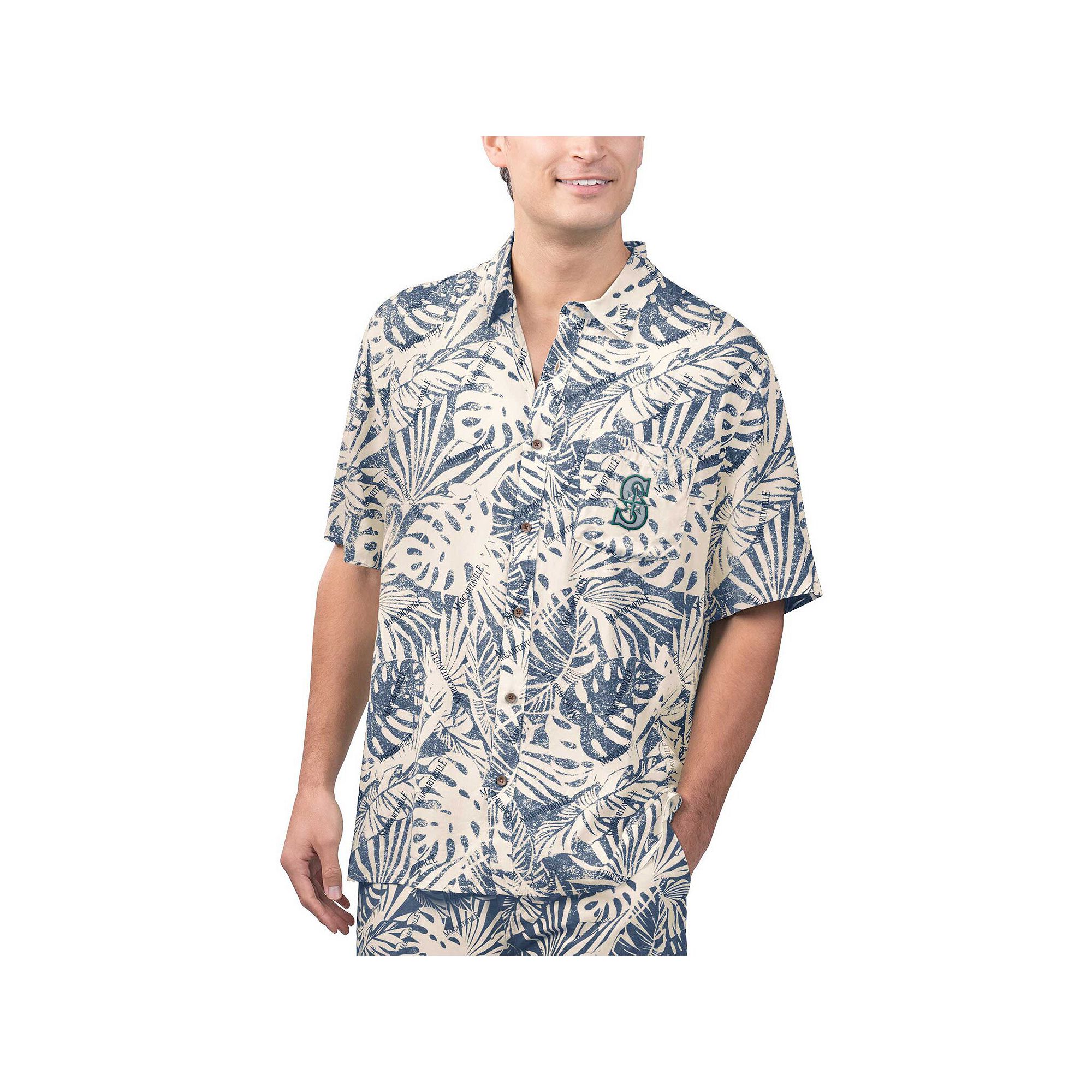 Mens Margaritaville Navy Seattle Mariners Monstera Print Party Button-Up S