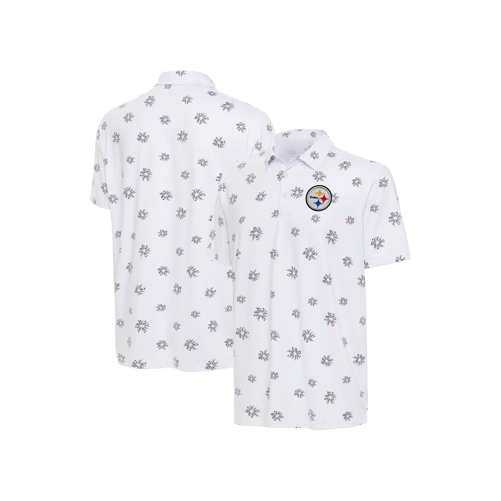 Mens Antigua White Pittsburgh Steelers Fireworks Polo, Size: XL