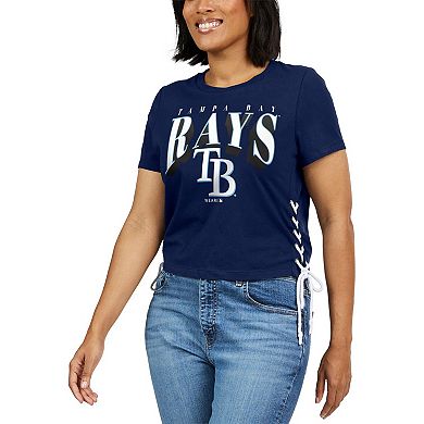 Women's WEAR by Erin Andrews Navy Tampa Bay Rays Side Lace-Up Cropped T-Shirt