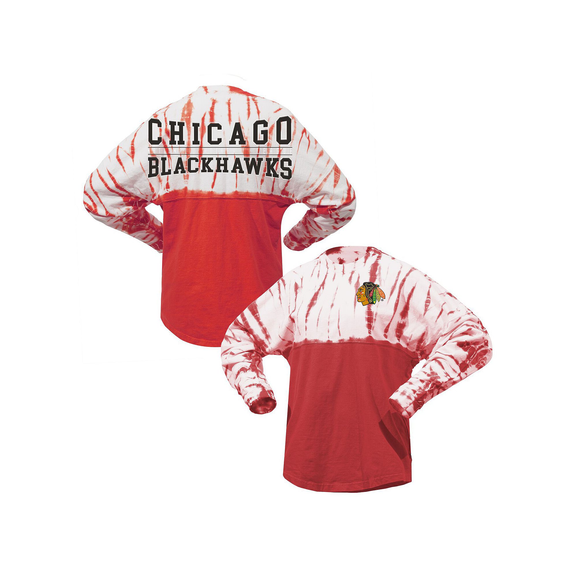 Unisex Spirit Jersey Red Chicago Blackhawks Crystal Half Dye Long Sleeve T-
