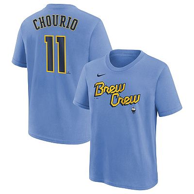 Youth Nike Jackson Chourio Powder Blue Milwaukee Brewers City Connect Player Name Number T Shirt