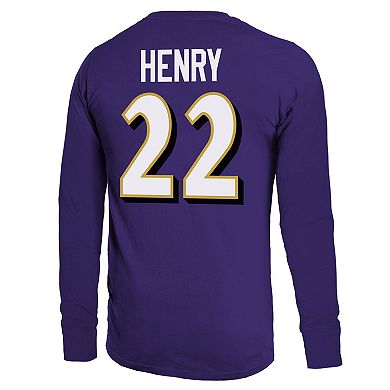 Men's Majestic Threads Derrick Henry Purple Baltimore Ravens Name & Number Long Sleeve T-Shirt