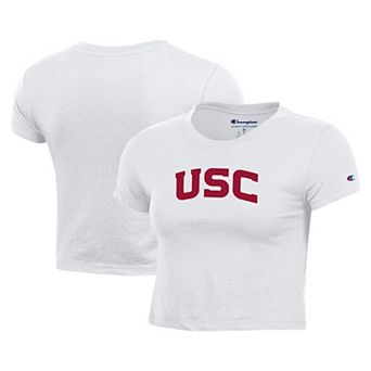 Women's Champion White USC Trojans Core Script Baby Cropped T-Shirt
