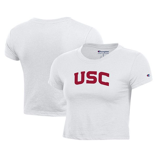 Women s Champion White USC Trojans Core Script Baby Cropped T Shirt