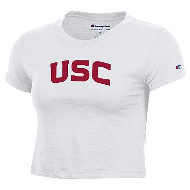 Women's Champion White USC Trojans Core Script Baby Cropped T-Shirt