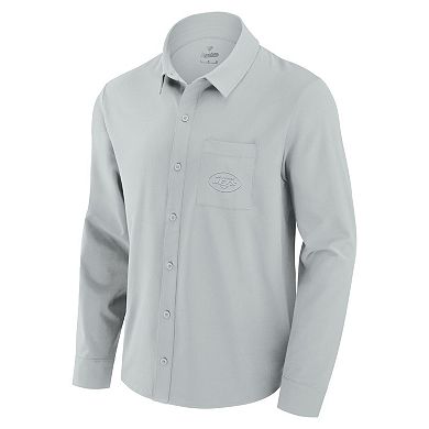 Men's Fanatics Gray New York Jets Front Office Long Sleeve Button-Up Shirt