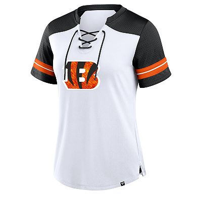 Women's Fanatics White/Black Cincinnati Bengals Foiled Primary Lace-Up T-Shirt