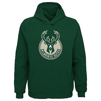 Youth Hunter Green Milwaukee Bucks Primary Logo Pullover Hoodie