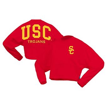 Women's Spirit Jersey Cardinal USC Trojans OversizedÂ Cropped Long Sleeve T-Shirt