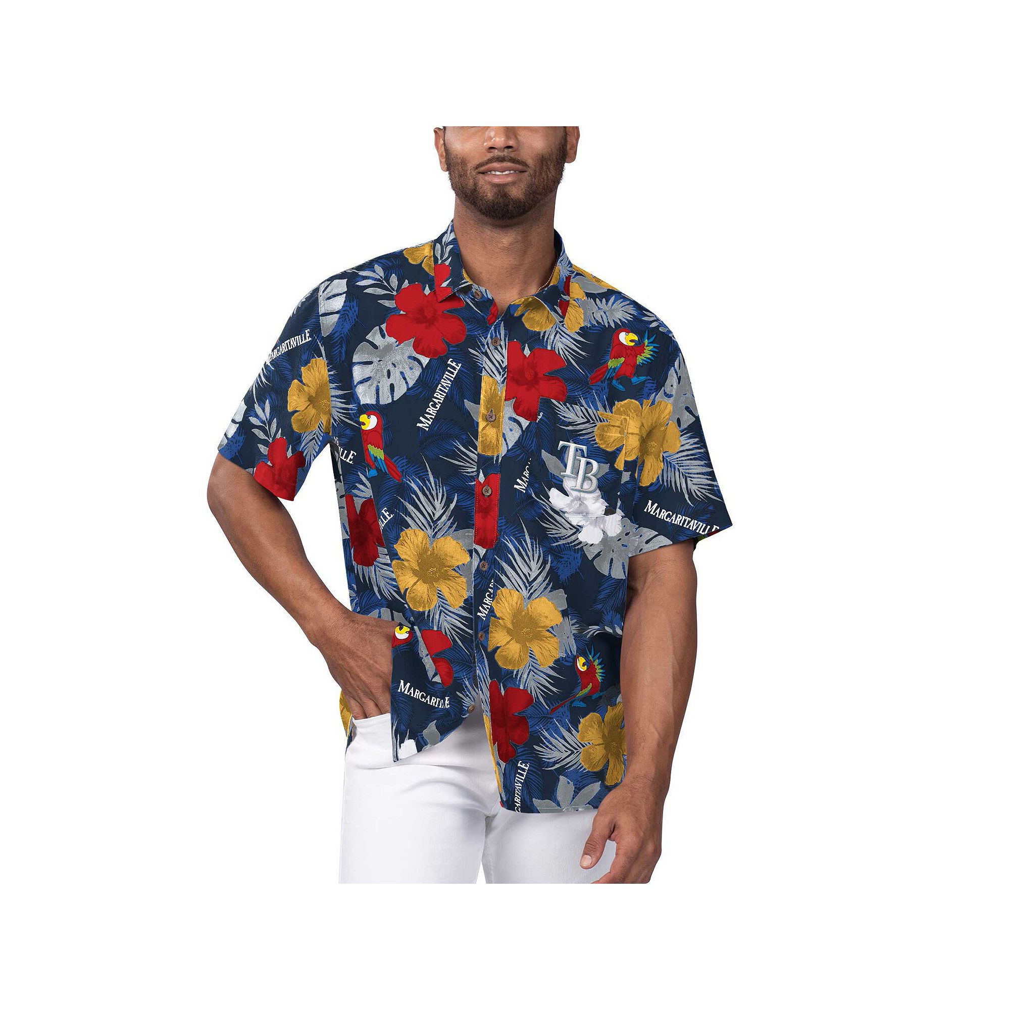Mens Margaritaville Navy Tampa Bay Rays Island Life Floral Party Button-Up