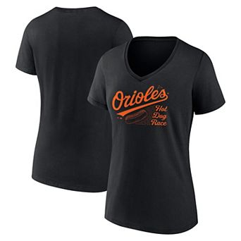 Women's Fanatics Black Baltimore Orioles Hot Dog Race V-Neck T-Shirt