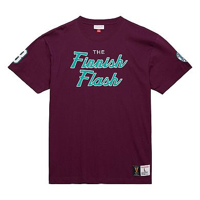 Men's Mitchell & Ness Teemu Selanne Purple Anaheim Ducks Premium Nickname Vintage Logo T-Shirt