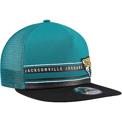 Men's New Era Teal/Black Jacksonville Jaguars Half Stripe Trucker 9FIFTY Snapback Hat