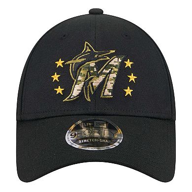 Men's New Era Black Miami Marlins 2024 Armed Forces Day 9FORTY Adjustable Hat