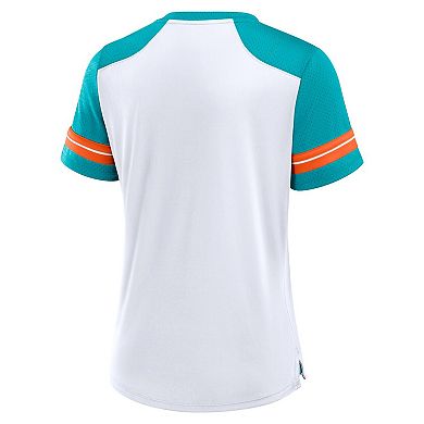 Women's Fanatics White/Aqua Miami Dolphins Foiled Primary Lace-Up T-Shirt