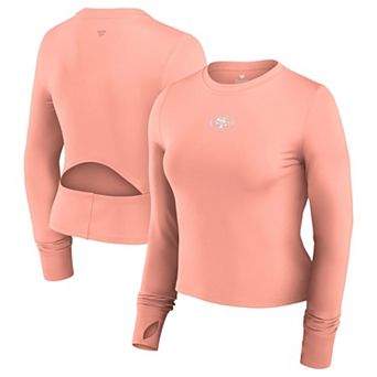 Women's Fanatics Signature Coral San Francisco 49ers Studio Fitted Long Sleeve Gym Top