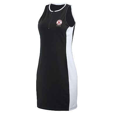 Women's WEAR by Erin Andrews Black Boston Red Sox Color Block Quarter-Zip Sleeveless Dress