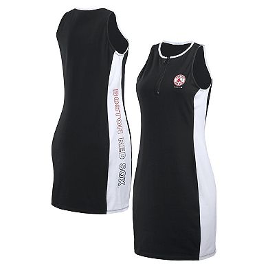 Women's WEAR by Erin Andrews Black Boston Red Sox Color Block Quarter-Zip Sleeveless Dress