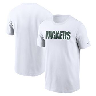 Men's Nike White Green Bay Packers Primetime Wordmark Essential T-Shirt