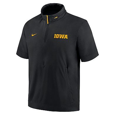 Men's Nike Black Iowa Hawkeyes 2024 Sideline Coach Short Sleeve Half-Zip Hoodie Jacket