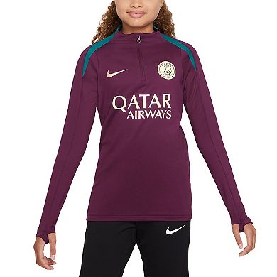 Youth Nike Burgundy Paris Saint-Germain 2024/25 Strike Drill Quarter-Zip Long Sleeve Performance Training Top