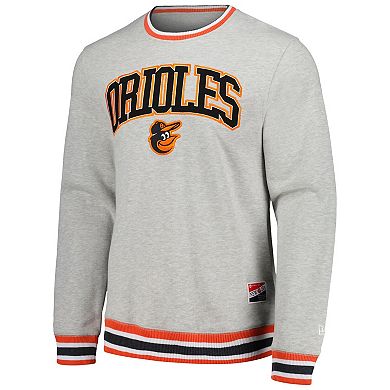 Men's New Era Heather Gray Baltimore Orioles Throwback Classic Pullover Sweatshirt