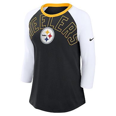 Women's Nike Black/White Pittsburgh Steelers Knockout Arch Raglan Tri-Blend 3/4-Sleeve T-Shirt