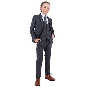 Stacy Adams Boy’s 5 pc Formal Suit Set Jacket, Vest, Shirt, Tie & Dress Pants