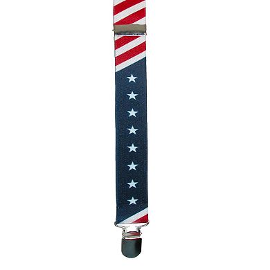 CTM Elastic Stars and Stripes American Flag Clip-End Suspenders