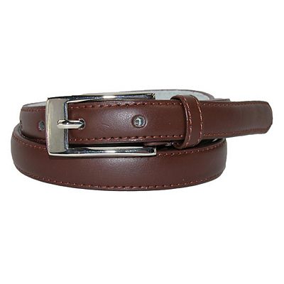 CTM Women's 3/4 Inch Skinny Leather Dress Belt Silver Buckle