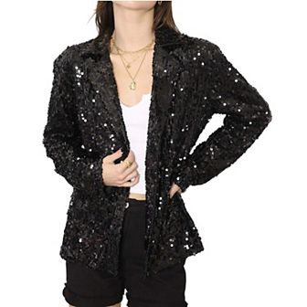 Women's Glitter Open Front Sparkle Party Blazer Jacket
