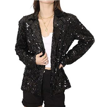 Women's Glitter Open Front Sparkle Party Blazer Jacket