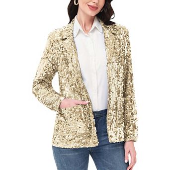 Women's Glitter Open Front Sparkle Party Blazer Jacket