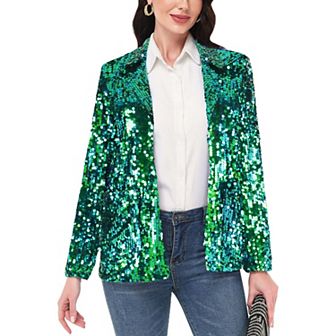 Women's Glitter Open Front Sparkle Party Blazer Jacket