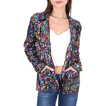 Women's Glitter Open Front Sparkle Party Blazer Jacket