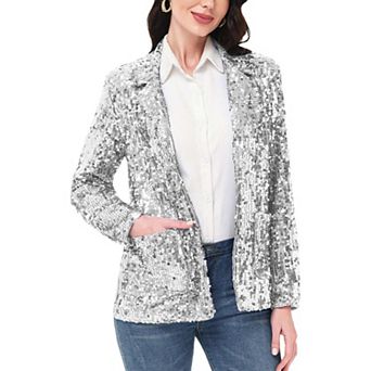 Women's Glitter Open Front Sparkle Party Blazer Jacket