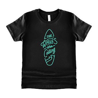 The Waves Are Calling Surf Board Toddler Short Sleeve Graphic Tee
