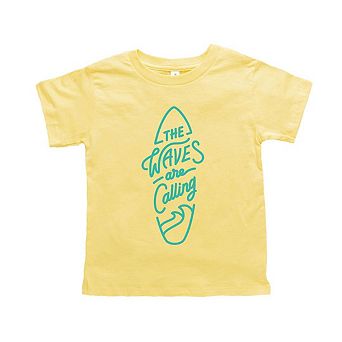 The Waves Are Calling Surf Board Toddler Short Sleeve Graphic Tee