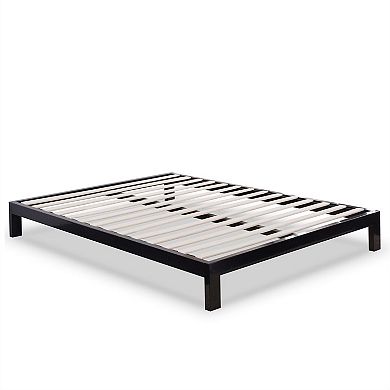 Full Size Contemporary Black Metal Platform Bed With Wooden Mattress Support Slats