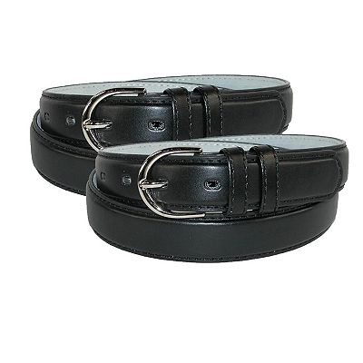 CTM Women's Leather Dress Belt 2-Pack 1 1/8 Inch Silver Buckle