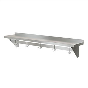 Stainless Steel Heavy Duty Wall Shelf With Pot Rack - 12 in X 60 in