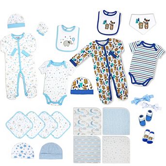 24 pc Baby Boys Blue Elephants And Woodland Moose Infant Apparel Layette Gift Set
