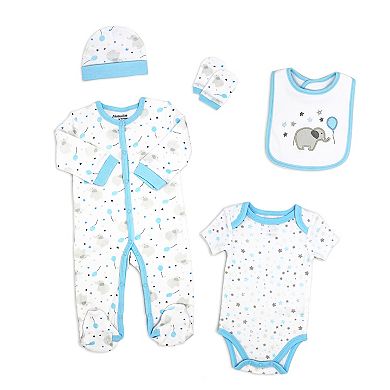 24 Piece Baby Boys Blue Elephants And Woodland Moose Infant Apparel Layette Gift Set